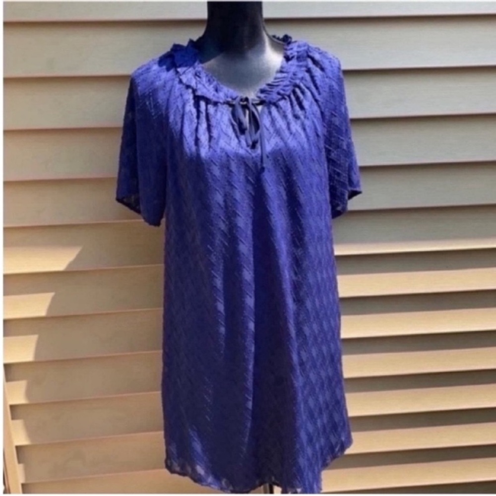 Ella Moss Women’s Short Sleeve Relaxed Fit Blue Textured Mini Dress M